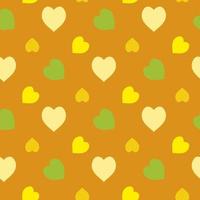nahtloses Muster mit gelben und grünen Herzen auf orangefarbenem Hintergrund. Vektorbild. vektor