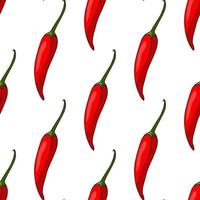 sömlös mönster med röd varm chili paprikor på vit bakgrund. vektor bild.