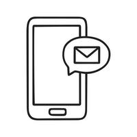 hand dragen smartphone med ny e-post meddelande klotter ikon vektor illustration isolerat på vit bakgrund