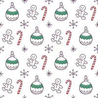 Nahtloses Weihnachtsmuster im Doodle-Stil. niedlicher hintergrund mit weihnachts- oder neujahrselementen. vektorillustration für verpackungspapier, stoff, textil, scrapbooking. vektor