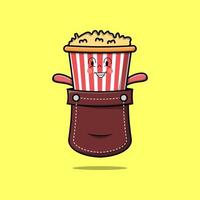 söt tecknad serie popcorn karaktär ut från ficka vektor