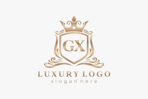 Royal Luxury Logo-Vorlage mit anfänglichem gx-Buchstaben in Vektorgrafiken für Restaurant, Lizenzgebühren, Boutique, Café, Hotel, Heraldik, Schmuck, Mode und andere Vektorillustrationen. vektor