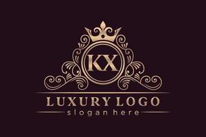 kx anfangsbuchstabe gold kalligrafisch feminin floral handgezeichnet heraldisch monogramm antik vintage stil luxus logo design premium vektor