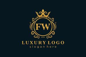 Royal Luxury Logo-Vorlage mit anfänglichem fw-Buchstaben in Vektorgrafiken für Restaurant, Lizenzgebühren, Boutique, Café, Hotel, Heraldik, Schmuck, Mode und andere Vektorillustrationen. vektor