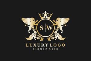 Initial sw Letter Lion Royal Luxury Logo Vorlage in Vektorgrafiken für Restaurant, Lizenzgebühren, Boutique, Café, Hotel, heraldisch, Schmuck, Mode und andere Vektorillustrationen. vektor