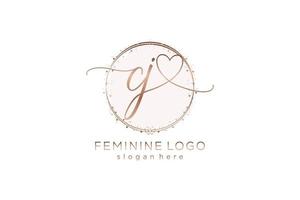 första cj handstil logotyp med cirkel mall vektor logotyp av första bröllop, mode, blommig och botanisk med kreativ mall.