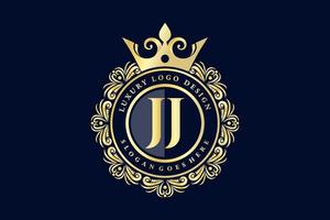 jj första brev guld calligraphic feminin blommig hand dragen heraldisk monogram antik årgång stil lyx logotyp design premie vektor