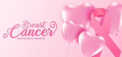 bröstcancermedvetenhet månad hjärta rosa ballonger vektor