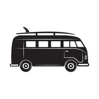 vintage retro surfen sommer surfen auto van bus. kann wie emblem, logo, abzeichen, etikett verwendet werden. markieren, plakatieren oder drucken. monochrome Grafik. Vektor