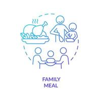 Symbol für das blaue Farbverlaufskonzept der Familienmahlzeit. mit Familienmitgliedern zu Abend essen. Qualitätszeit zusammen abstrakte Idee dünne Linie Illustration. isolierte Umrisszeichnung. vektor