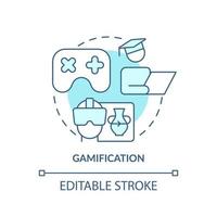 Symbol für Gamification-Türkis-Konzept. Virtuelle Realität zum Lernen. bildungstrend abstrakte idee dünne linie illustration. isolierte Umrisszeichnung. editierbarer Strich. vektor