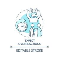 förvänta överreaktioner turkos begrepp ikon. trauma informerad undervisning. utbildning trend abstrakt aning tunn linje illustration. isolerat översikt teckning. redigerbar stroke. vektor