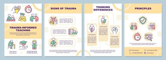 trauma informerad undervisning gul broschyr mall. studenter beteende. folder design med linjär ikoner. 4 vektor layouter för presentation, årlig rapporterar.