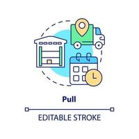 Pull-Konzept-Symbol. Überproduktion beseitigen. Lean Manufacturing Schlüsselprinzip abstrakte Idee dünne Linie Illustration. isolierte Umrisszeichnung. editierbarer Strich. vektor