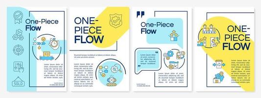 One Piece Flow gelbe und blaue Broschürenvorlage. schlanke Fertigung. Broschürendesign mit linearen Symbolen. 4 Vektorlayouts für Präsentationen, Jahresberichte. vektor