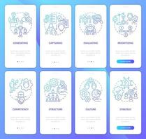 hantera innovativ idéer blå lutning onboarding mobil app skärm uppsättning. genomgång 4 steg grafisk instruktioner sidor med linjär begrepp. ui, ux, gui mall. vektor