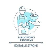 offentlig Arbetar program turkos begrepp ikon. jobb skapande. social bistånd abstrakt aning tunn linje illustration. isolerat översikt teckning. redigerbar stroke. vektor