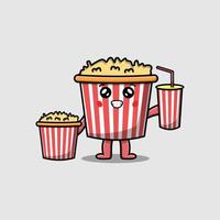 söt tecknad serie popcorn med popcorn och dryck redo vektor