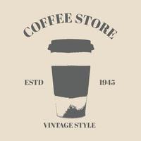 Logo-Cup-Kaffee-Cappuccino mit Hand gezeichnet im Vintage-Retro-Stil, grafisches Illustrationsvorlagendesign vektor