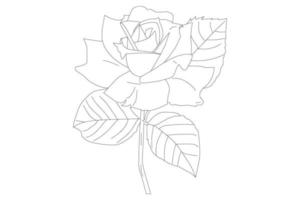 rosblommor ritning med linje-konst på vit bakgrund. vektor kontur blommor. linjekonst målarbok med rosor och löv
