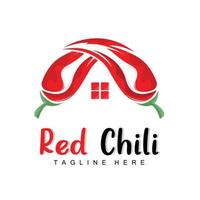 rotes Chili-Logo, scharfer Chili-Pfeffer-Vektor, Chili-Gartenhaus-Illustration, Firmen-Produktmarken-Illustration vektor