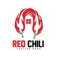 röd chili logotyp, varm chili paprikor vektor, chili trädgård hus illustration, företag produkt varumärke illustration vektor