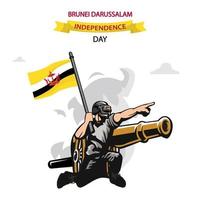 brunei darussalam nationell dag vektor. platt design patriotisk soldat bärande brunei darussalam flagga. vektor