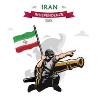 iran unabhängigkeitstag vektor. Patriotischer Soldat des flachen Designs, der die Iran-Flagge trägt. vektor