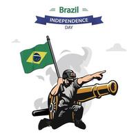 brasilien unabhängigkeitstag. flacher patriotischer designsoldat, der brasilien-flagge trägt. vektor