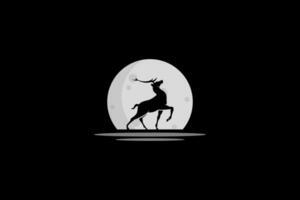 natt måne med rådjur logotyp design mall vektor
