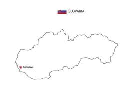 hand zeichnen dünne schwarze linie vektor der slowakei karte mit der hauptstadt bratislava auf weißem hintergrund.