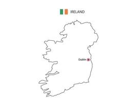 hand dra tunn svart linje vektor av irland Karta med huvudstad stad dublin på vit bakgrund.