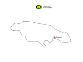 hand dra tunn svart linje vektor av jamaica Karta med huvudstad stad kingston på vit bakgrund.