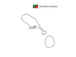 hand zeichnen dünne schwarze linie vektor von sankt kitts und nevis karte mit hauptstadt basseterre auf weißem hintergrund.