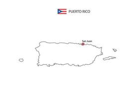 hand dra tunn svart linje vektor av puerto rico Karta med huvudstad stad san juan på vit bakgrund.