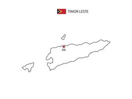 hand zeichnen dünne schwarze linie vektor der timor-leste-karte mit der hauptstadt dili auf weißem hintergrund.