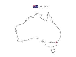hand zeichnen dünne schwarze linie vektor der australien-karte mit hauptstadt canberra auf weißem hintergrund.