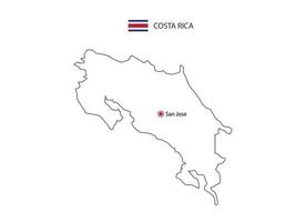 hand zeichnen dünne schwarze linie vektor der costa rica karte mit der hauptstadt san jose auf weißem hintergrund.