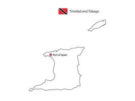hand dra tunn svart linje vektor av trinidad och tobago Karta med huvudstad stad hamn av Spanien på vit bakgrund.
