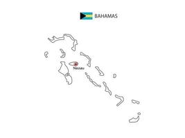 hand zeichnen dünne schwarze linie vektor der bahamas-karte mit der hauptstadt nassau auf weißem hintergrund.