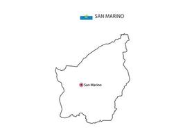 hand dra tunn svart linje vektor av san marino Karta med huvudstad stad san marino på vit bakgrund.