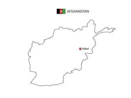 hand dra tunn svart linje vektor av afghanistan Karta med huvudstad stad kabul på vit bakgrund.