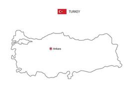 hand dra tunn svart linje vektor av Kalkon Karta med huvudstad stad ankara på vit bakgrund.
