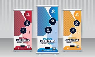 kreatives modernes Corporate Digital Marketing Business Standee x Rollup Pullup Signage einziehbares Bannerdesign dreifarbige Variante rot blau orange Vektorvorlage vektor