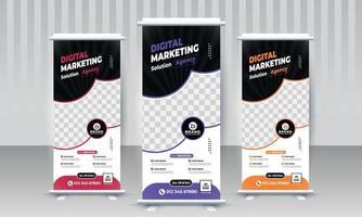modernes Corporate Digital Marketing Business Standee x Rollup Pullup Signage einziehbares Bannerdesign drei Varianten rot violett orange Farbvektorvorlage vektor