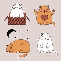 uppsättning av söt klotter katter. rolig katter i en låda. vektor illustration med husdjur