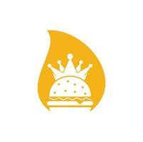 burger kung släppa form begrepp vektor logotyp design. burger med krona ikon logotyp begrepp.
