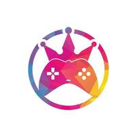 Game King-Logo-Icon-Design. Gamepad-König-Logo-Vektor-Design-Illustration. Spiel Krone Joystick-Symbol Logo-Vorlage. vektor