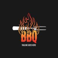 utegrill logotyp med bbq logotyp och brand begrepp i kombination med spatel vektor