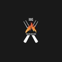 utegrill logotyp med bbq logotyp och brand begrepp i kombination med spatel vektor